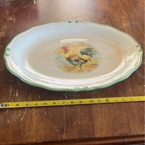 Gibson Oval Platter with Rooster Design - Green and Cream